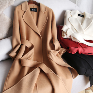 驼色双面羊绒大衣女中长款2020年新款高端韩版赫本风流行毛呢外套