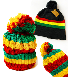 ins流行牙买加雷鬼红黄绿街头酷街舞嘻哈reggae瓜皮大绒球毛线帽