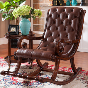 美式真皮摇摇椅沙发老年人家用午睡椅懒人逍遥椅成人阳台休闲躺椅