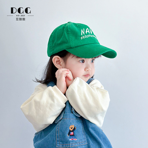 儿童棒球帽春天绿色系刺绣字母凹造型简约洋气男童女童鸭舌帽韩系