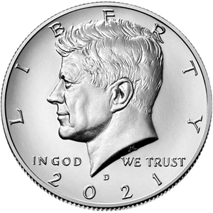 美国2021年肯尼迪头像半美元硬币 全新unc 30.6mm 50美分硬币