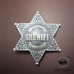 美国机车西部六角星骑警sheriff警长镀铜皮带扣机车镀银五星徽章