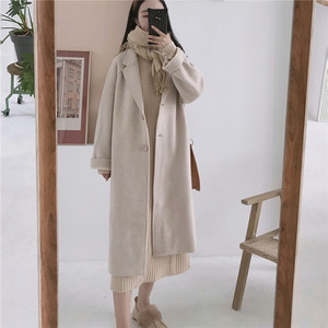 毛呢大衣女中长款秋冬呢子杏色米色保暖加厚温柔韩系廓形宽松外套