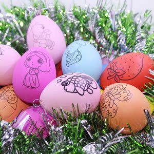 复活节彩绘鸡蛋卡通带图案玩具蛋仿真塑料彩蛋儿童diy手绘画涂色