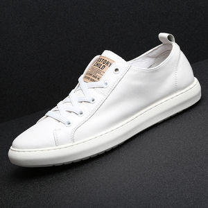 欧洲站真皮小白鞋男透气皮鞋韩版潮流百搭休闲鞋男士白色平底板鞋