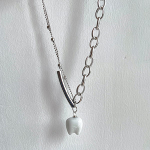 一颗小瓷牙 小众设计项链复古ins链条拼接锁骨链可爱牙齿吊坠y2k