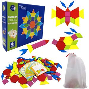 130 Pcs Pattern Blocks Set Geometric Tangram Jigsaw Puzzle