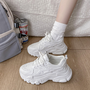 白色复古老爹鞋女2022年夏季新款厚底韩版潮百搭显脚小休闲运动鞋
