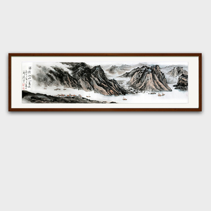 纯手绘手工画山水画专业国画横幅条水墨写意客厅背景画尺寸可定制