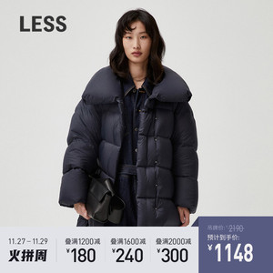 less冬季羽绒服保暖防风大翻领中长款廓形休闲外套女2k0700800