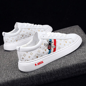 代购 专柜同款supreme小白鞋男蜜蜂印花休闲鞋青年内增高运动板鞋