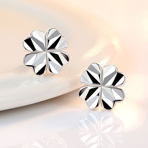 999纯银四叶草耳钉女养耳洞防过敏学生气质时尚耳环千足正品耳