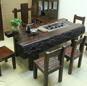 老船木茶桌原木茶台古船木茶几实木仿古中式茶艺泡茶桌椅组合家具