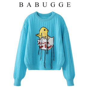 字母刺绣毛衣女20秋冬季新款韩版宽松趣味卡通图案绣流苏针织上