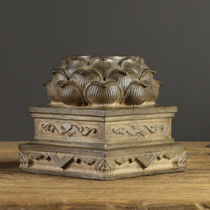 中式复古天然青石整料雕刻 莲花座石墩 花盆栽底座石柱老旧石头