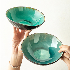 悠瓷 日式冰裂釉7英寸沙拉碗家用异形陶瓷碗菜碗泡面碗高颜值餐具