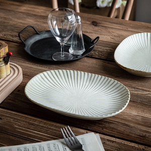 悠瓷 复古粗陶9英寸椭圆盘家用菜盘寿司碟甜品水果盘陶瓷点心盘子