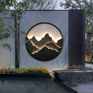 新中式户外壁灯防水太阳能别墅花园庭院影壁墙室外圆形装饰景观灯