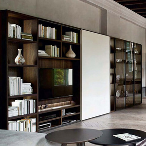 实木书柜储物柜多功能整面墙自由组合带玻璃门电视柜书柜一体定制