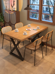 美式复古咖啡店实木餐桌餐厅休闲一桌四椅组合商用饭店长方形桌子