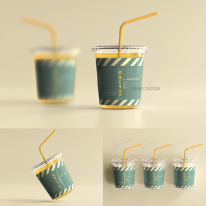 7款塑料果汁奶茶杯饮料冷饮杯咖啡杯外卖杯包装设计PSD样机可改色