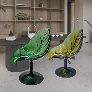 酒店透明休闲高档凳子艺术品创意客餐厅吧台北欧简约树脂叶子椅子