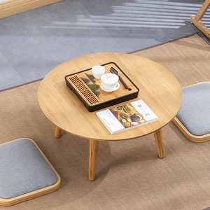 日式炕桌家用学习实木榻榻米小桌子坐地矮桌圆形简约飘窗小茶几