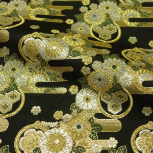 金襕坊 日本进口和风布料 西阵织 金襕织锦缎 黑地工霞菊花纹