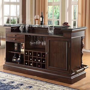 美式复古实木吧台桌大理石家用欧式酒柜隔断中岛台酒店收银台定制