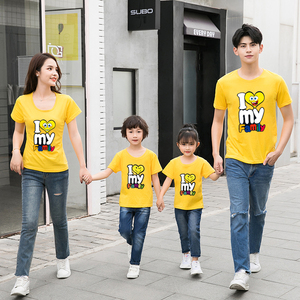 夏天新款i love my family亲子装短袖多色纯棉t恤衫加大码半袖衫