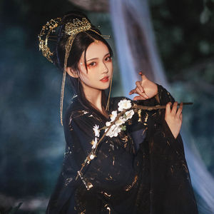 暗黑系汉服女原创梦鲤星辰女中国风齐腰襦裙全套烫金超仙学生古装