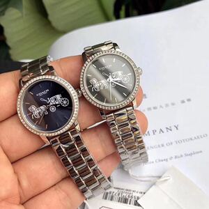 正品代购coach蔻驰手表镶钻皮带钢带新款小马车刘雯同款冠驰手表