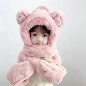 儿童帽子围巾手套一体女童2021新款冬季围脖秋冬款保暖可爱三件套