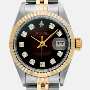 rolex劳力士18k黄金镶钻女表黑盘自动机械69173g瑞士表原装正品