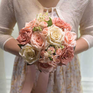 韩式浪漫领证拍照新娘手捧花婚纱照香槟粉色仿真花结婚抛花球假花