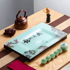 2020新品玻璃茶盘琉璃简约功夫茶具套餐托盘排水式家用茶台茶托盘