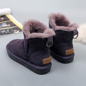 牛皮雪地靴女短筒2023新款冬季真皮羊毛短靴防滑保暖平底雪地棉鞋