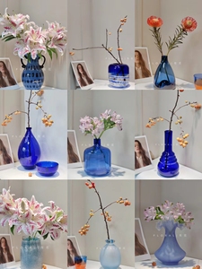 floral有花 克莱因蓝色系玻璃花瓶合集 家居不撞款ins风二级品