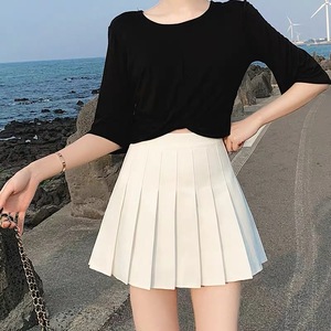 韩国高腰白色百褶裙防走光2024夏季新款黑色短裙显瘦学院风半身裙