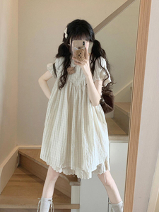 小个子连衣裙夏季2024新款日系格子复古甜美风娃娃领可爱宽松短裙