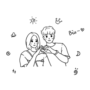 简萌q版情侣头像黑白线条卡通人物设计真人照片变漫画婚礼转手绘