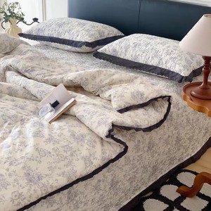 韩式全棉花边床盖三件套可搭夏被春秋被加厚绗缝垫子纯棉可机洗