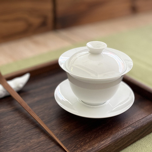白瓷盖碗茶杯功夫茶陶瓷三才盖碗不烫手茶艺表演专用泡茶碗天青
