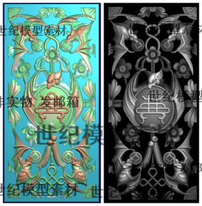 蝙蝠五福临门仿古浮雕面板花纹精雕图jdp灰度图bmp雕刻图平雕图新