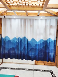 蜡染 扎染纯天然植物染渐变山水画 窗帘门帘 茶席装饰画定制风景