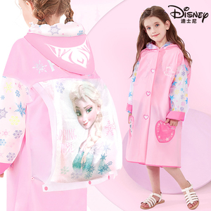 迪士尼儿童雨衣女童2022新款公主女孩小学生带书包位幼儿园雨披女