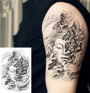 一念之间防水纹身贴 如来与魔 半魔半佛花臂小腿仿真持久男款刺青