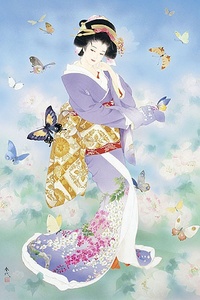 印花DMC纯棉绣线十字绣大幅 人物  油画 日本和服仕女图4