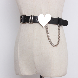 原创休闲高街风腰带女新款chic设计感个性凹造型爱心链条牛皮皮带