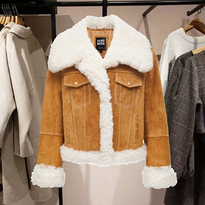 专柜正品vero moda皮衣皮草新款直筒夹克女